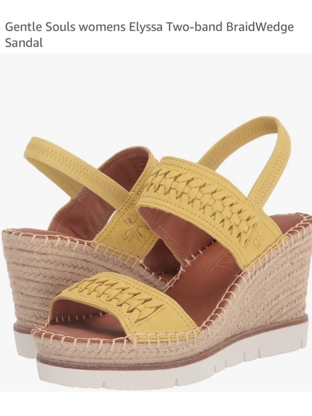 Gentle Souls Elyssa Two-Band Braided Wedge Sandal in Lemon